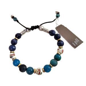 J Jill Floral Enamel Beaded Bracelet Blue & Gold-Tone NWT